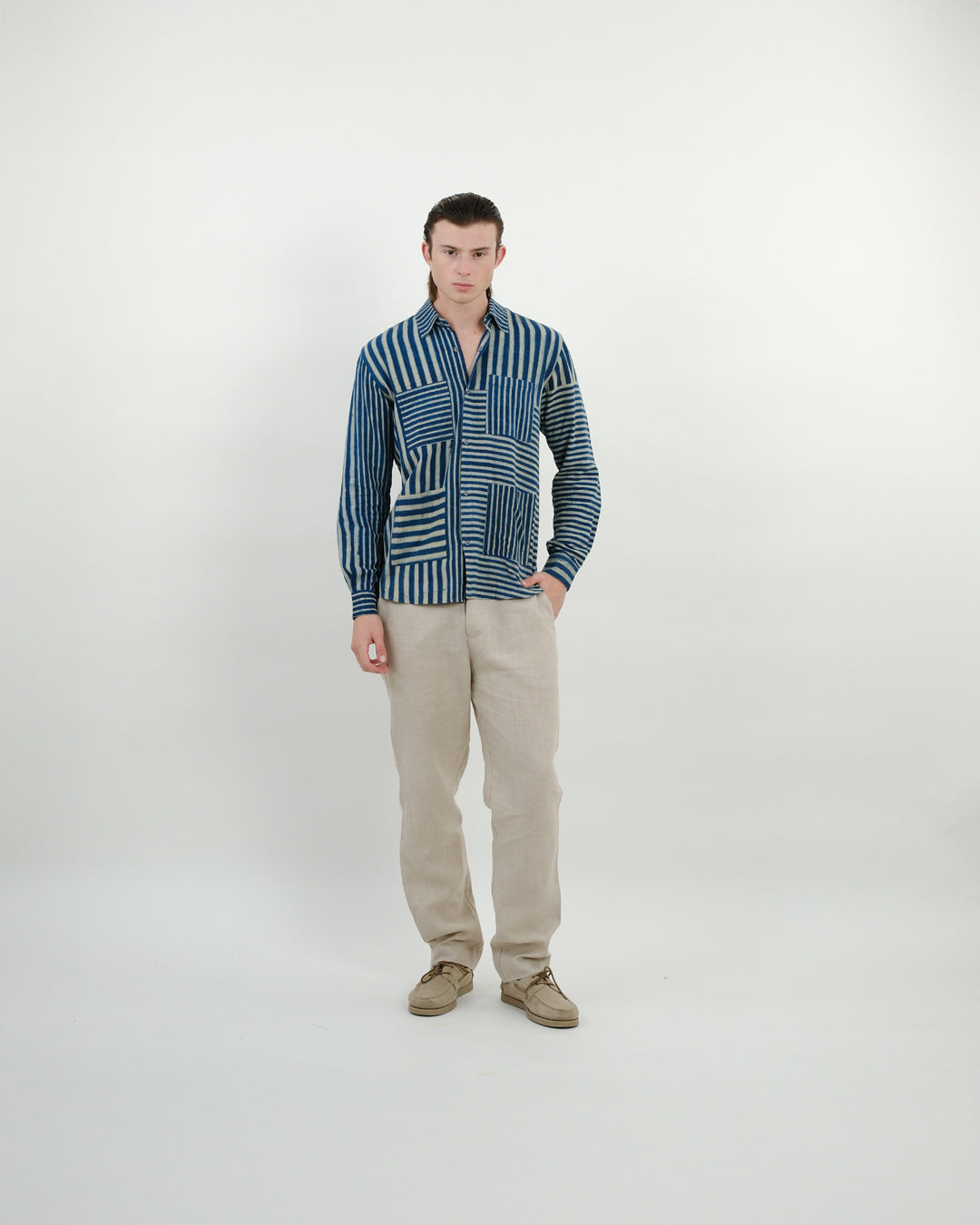Indigo Striped Ajrakh Long Sleeve Shirt