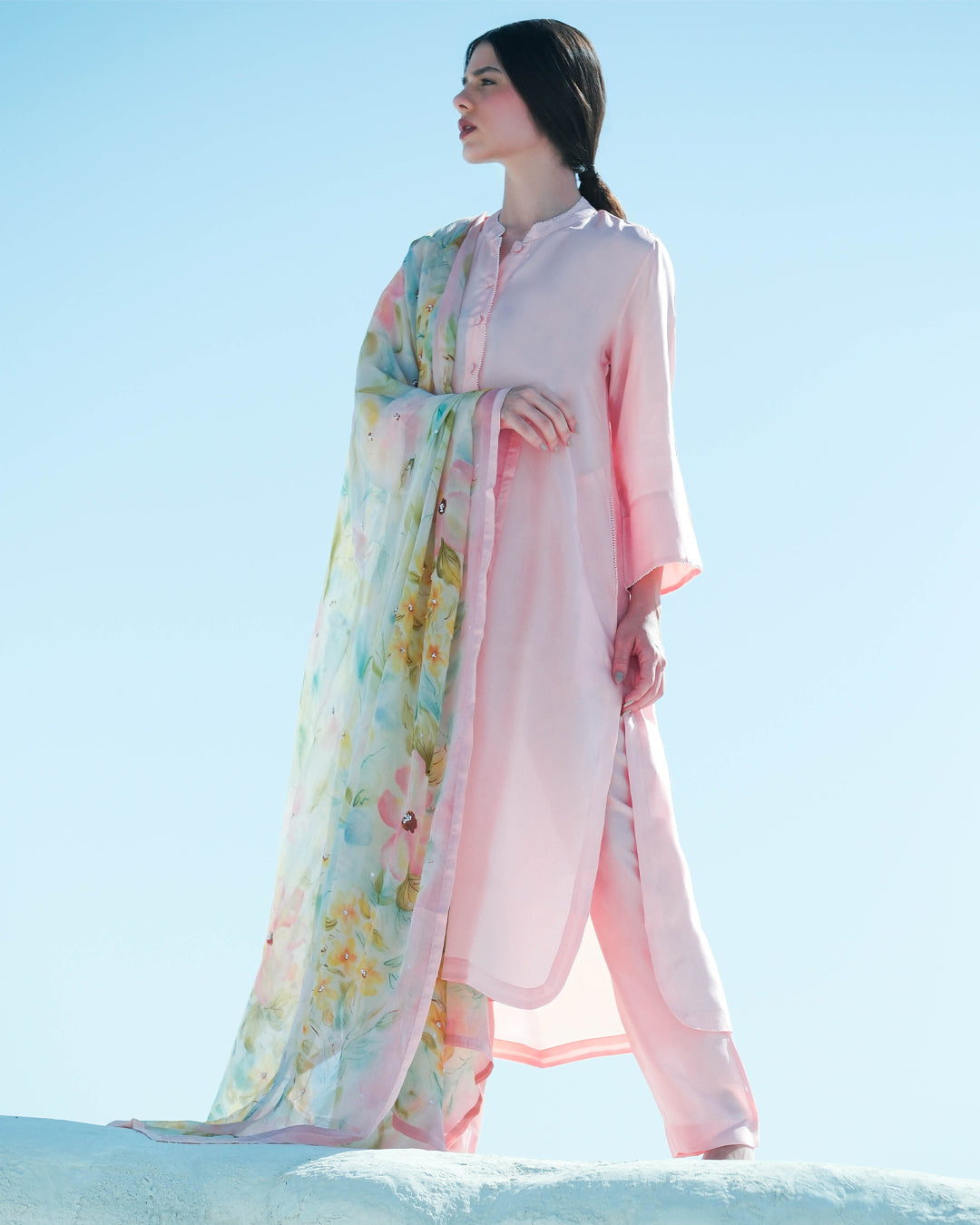Pink Bead Gulpari Handpainted Kurta Set