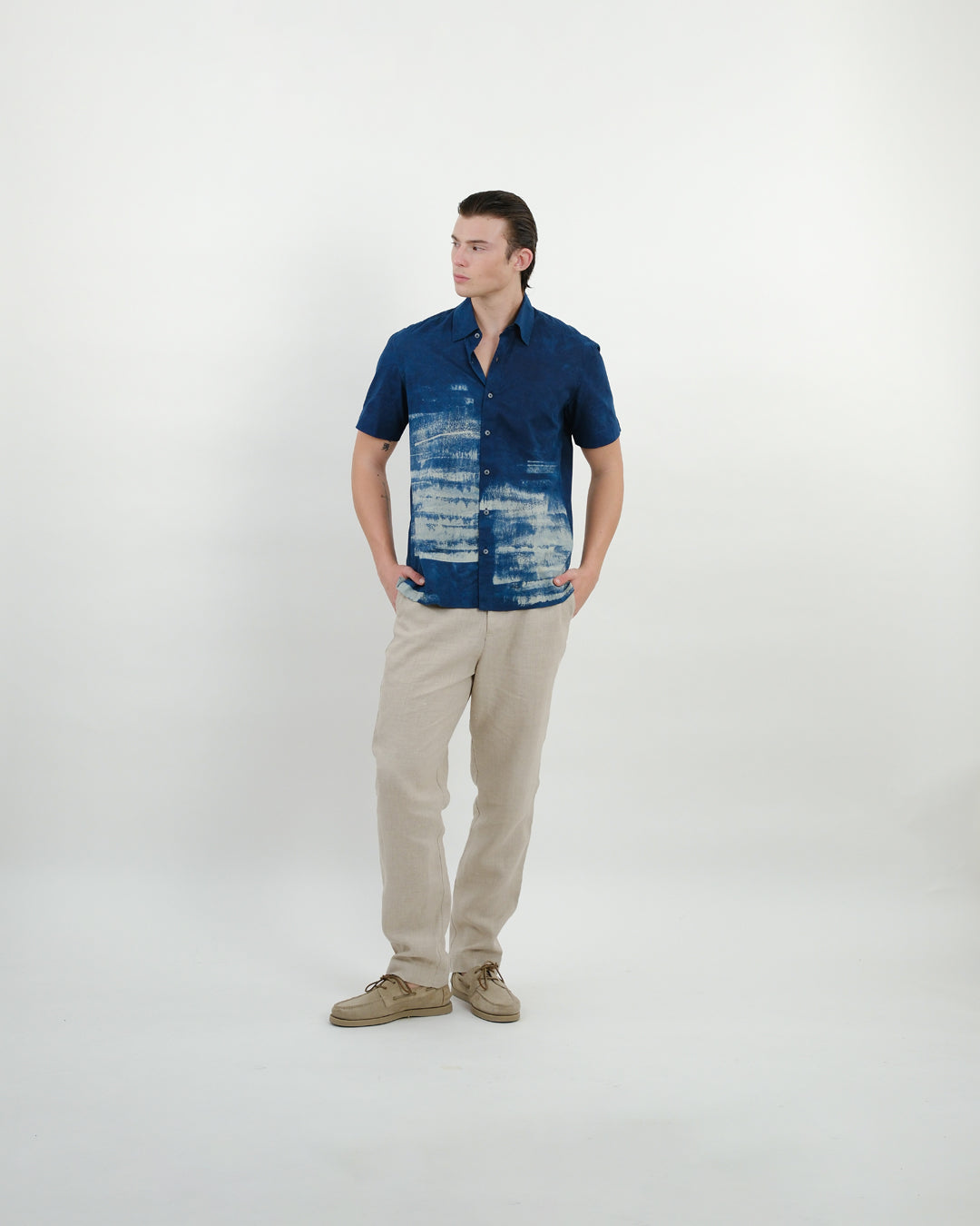 Water Indigo Ajrakh Short Sleeve Shirt