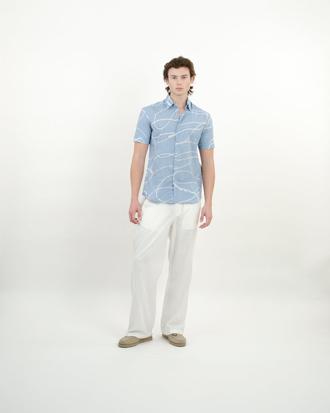 Sky Blue Looped Batik Short Sleeve Shirt