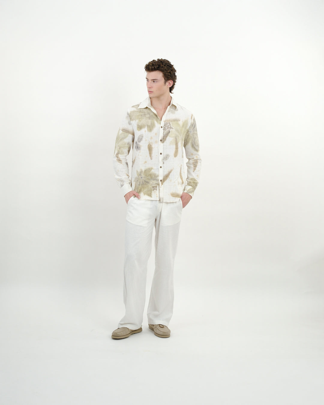 Botanical Print Hand Embroidered Long Sleeve Shirt