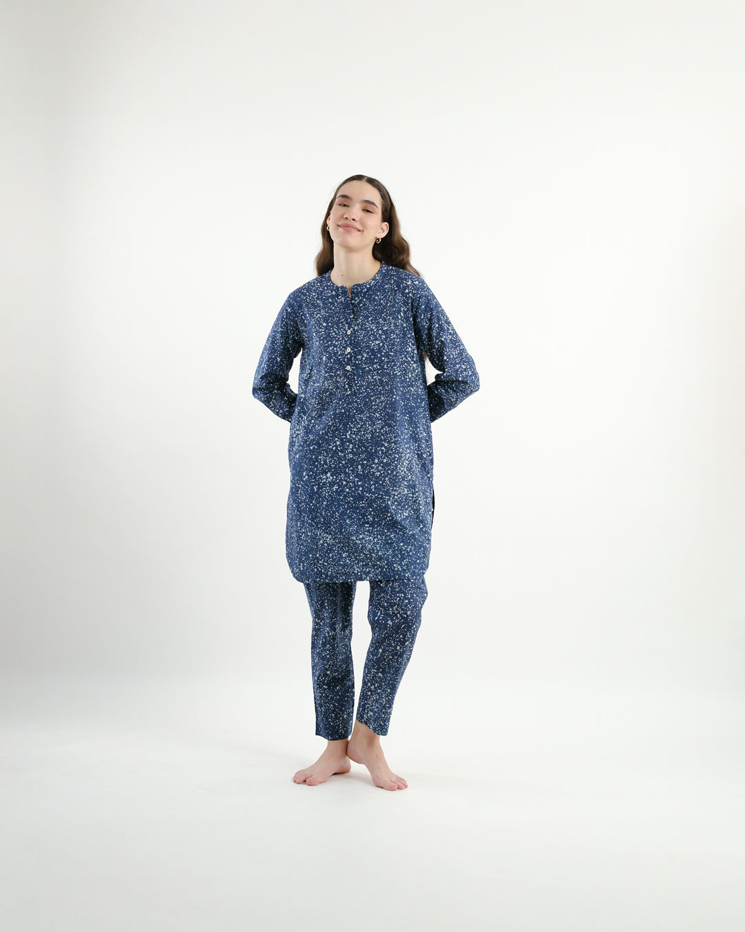 Midnight Blue Stipples Batik Co-ord Set