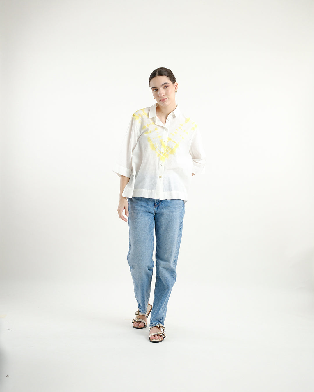 Sunflower Yellow Tie & Dye Handloom Cotton Shirt