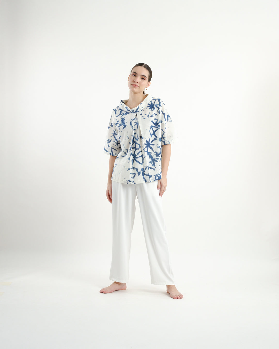 Broken Angles Block Print Turtleneck Top