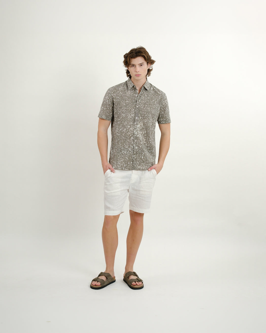Cool Grey Stipples Batik Short Sleeve Shirt
