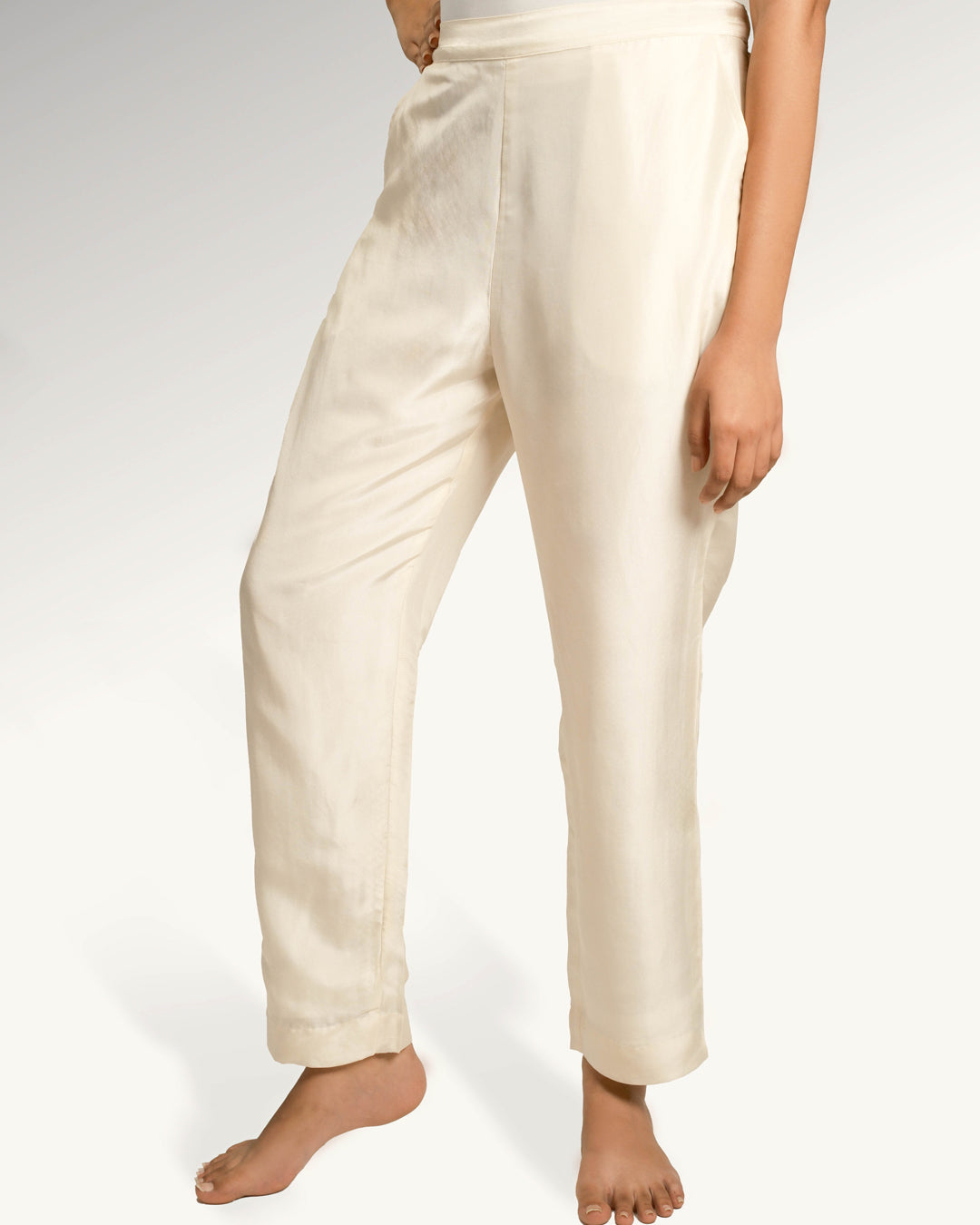 Silk Chanderi Ivory Pencil-Fit Pants