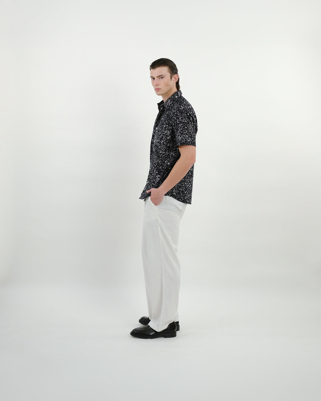 Black Stipples Batik Short Sleeve Shirt