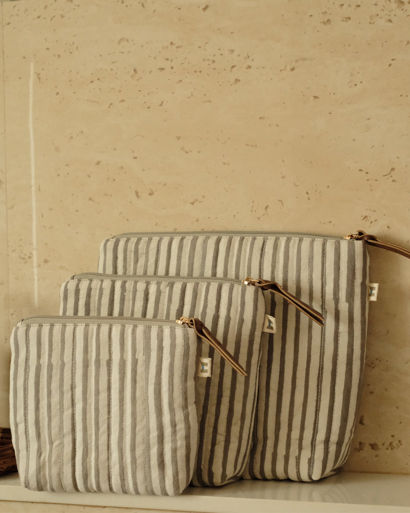 Set of 3 - Silver Shadow Stripes Toiletry Pouches