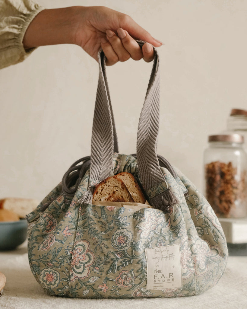 Grey Floral Semi Circle Lunch Bag