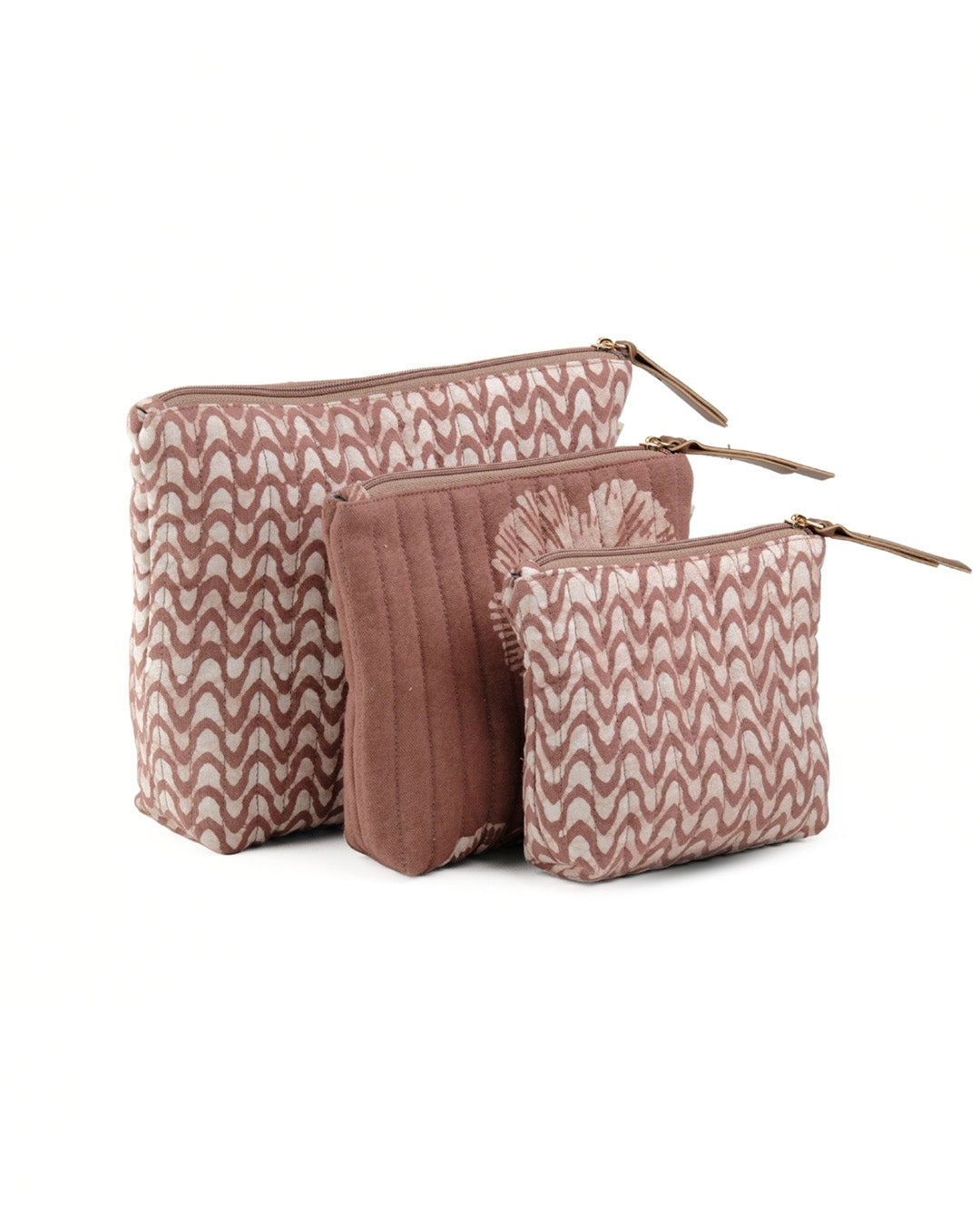 Set of 3 - Mocha Mousse Waves Toiletry Pouches