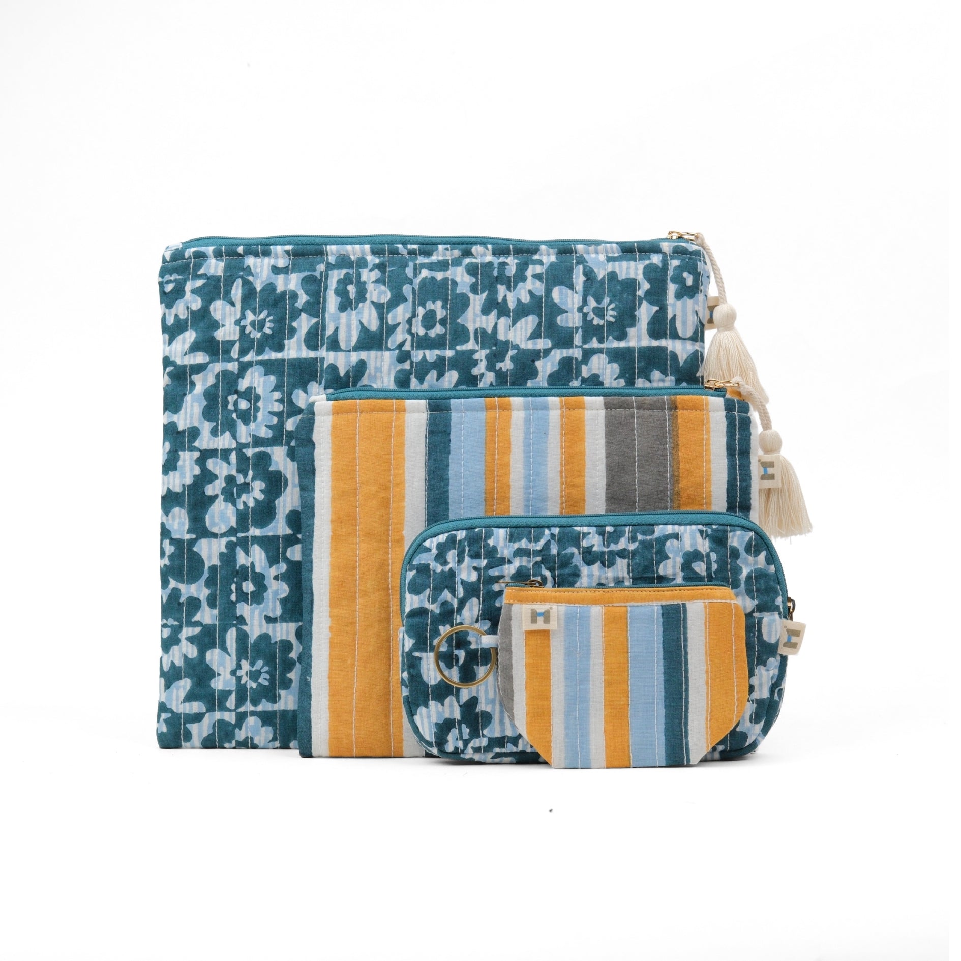 Flat Pouch - Floret Yellow Blue <br> (Set of 4)