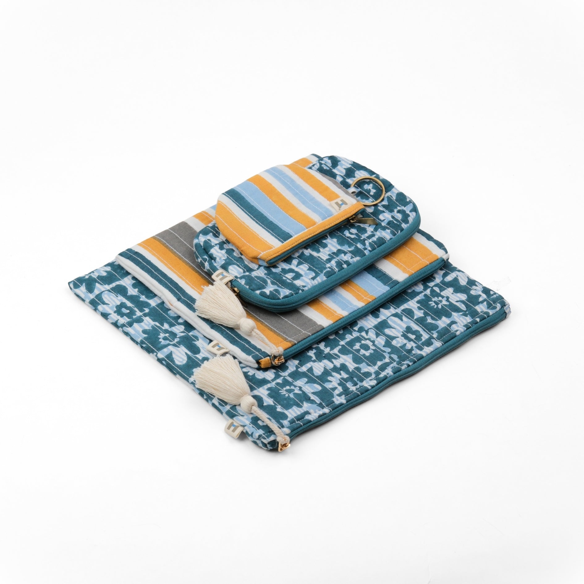 Flat Pouch - Floret Yellow Blue <br> (Set of 4)