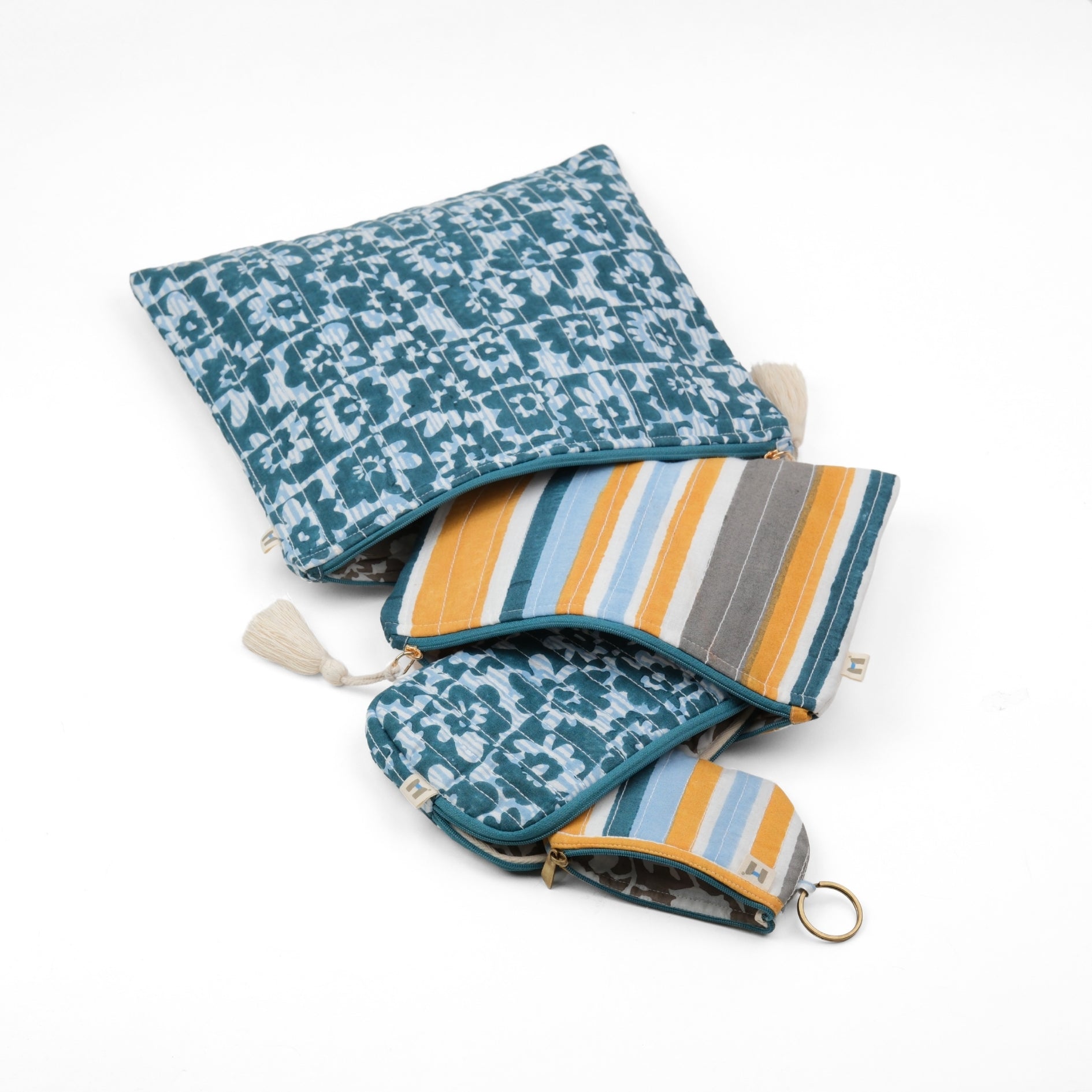 Flat Pouch - Floret Yellow Blue <br> (Set of 4)