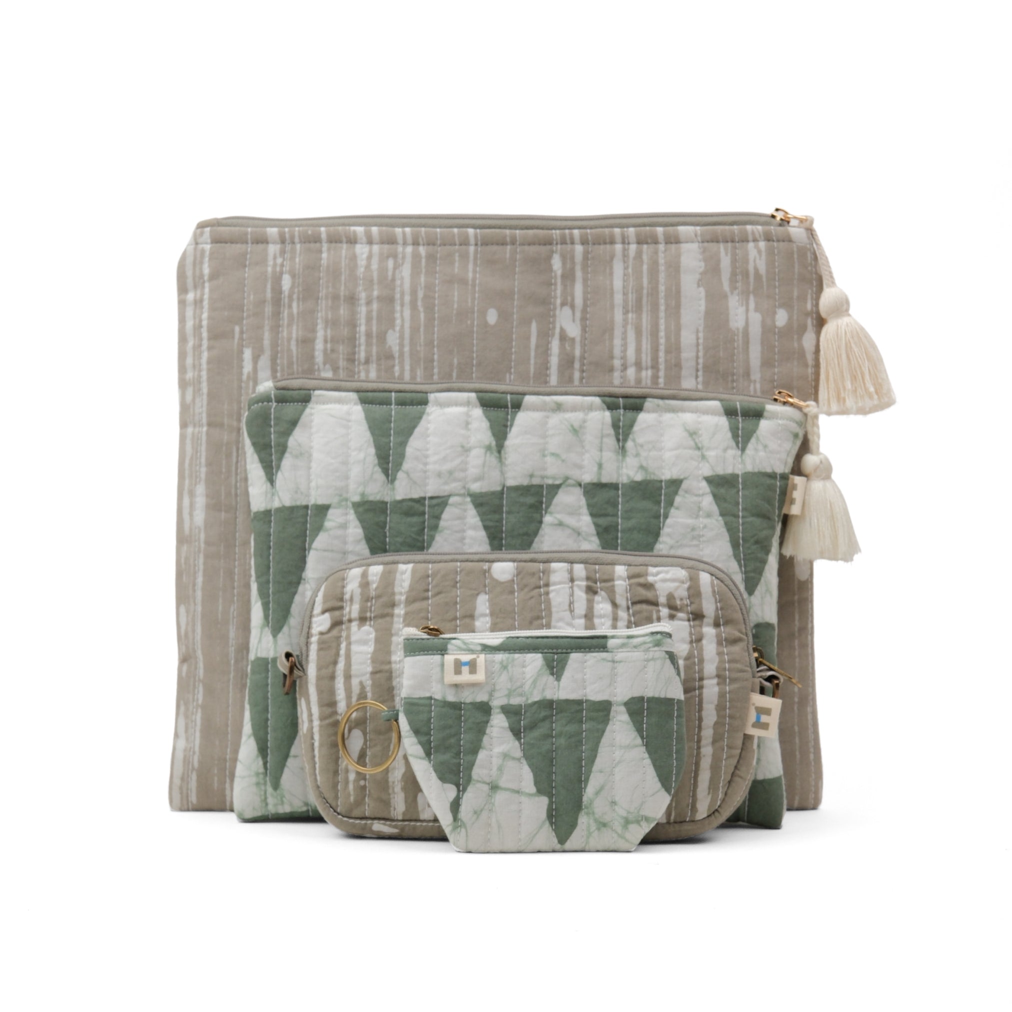 Flat Pouch - Geometric Green Grey <br> (Set of 4)