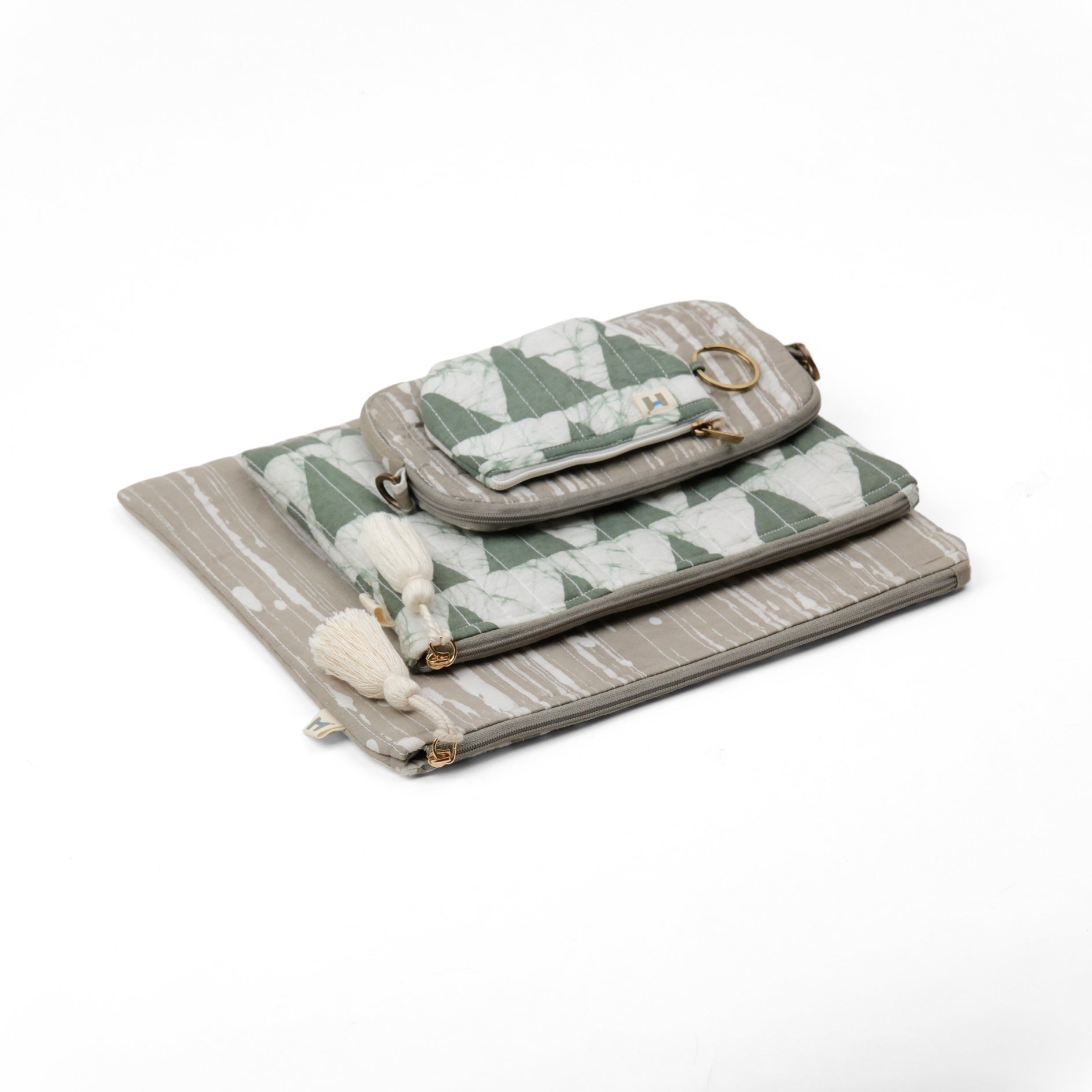 Flat Pouch - Geometric Green Grey <br> (Set of 4)