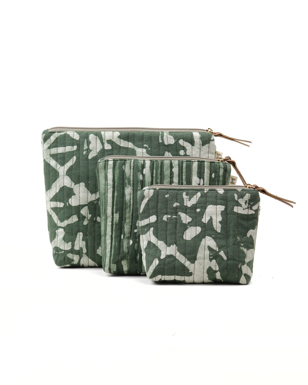 Set of 3 - Olive Abstract Toiletry Pouch