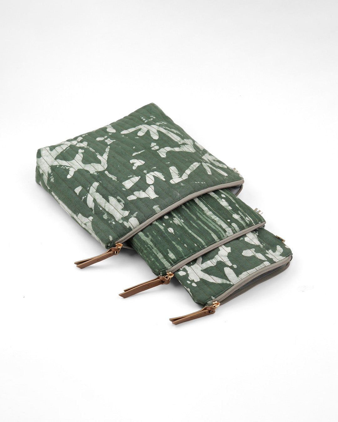 Set of 3 - Olive Abstract Toiletry Pouch