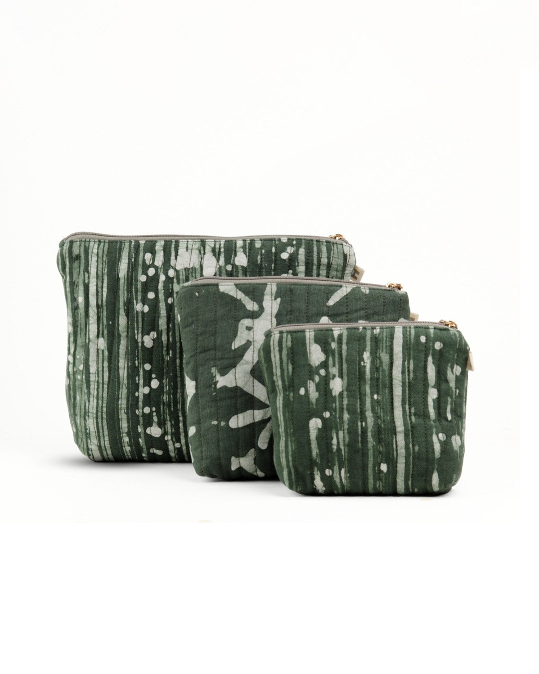 Set of 3 - Olive Stripes Toiletry Pouches