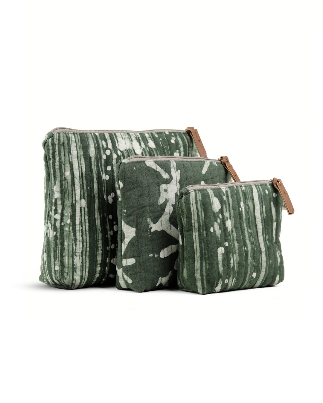 Set of 3 - Olive Stripes Toiletry Pouches