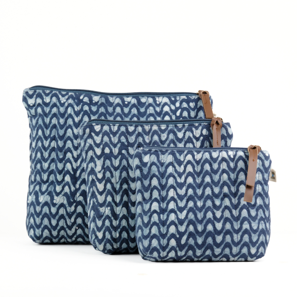 Toiletry Pouch - Midnight Blue Waves <br> (Set of 3)