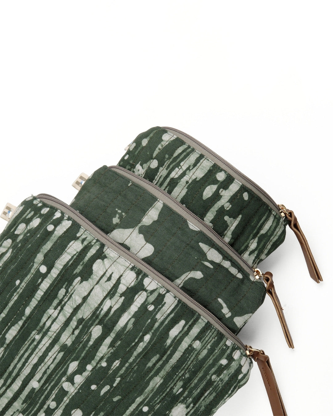 Set of 3 - Olive Stripes Toiletry Pouches