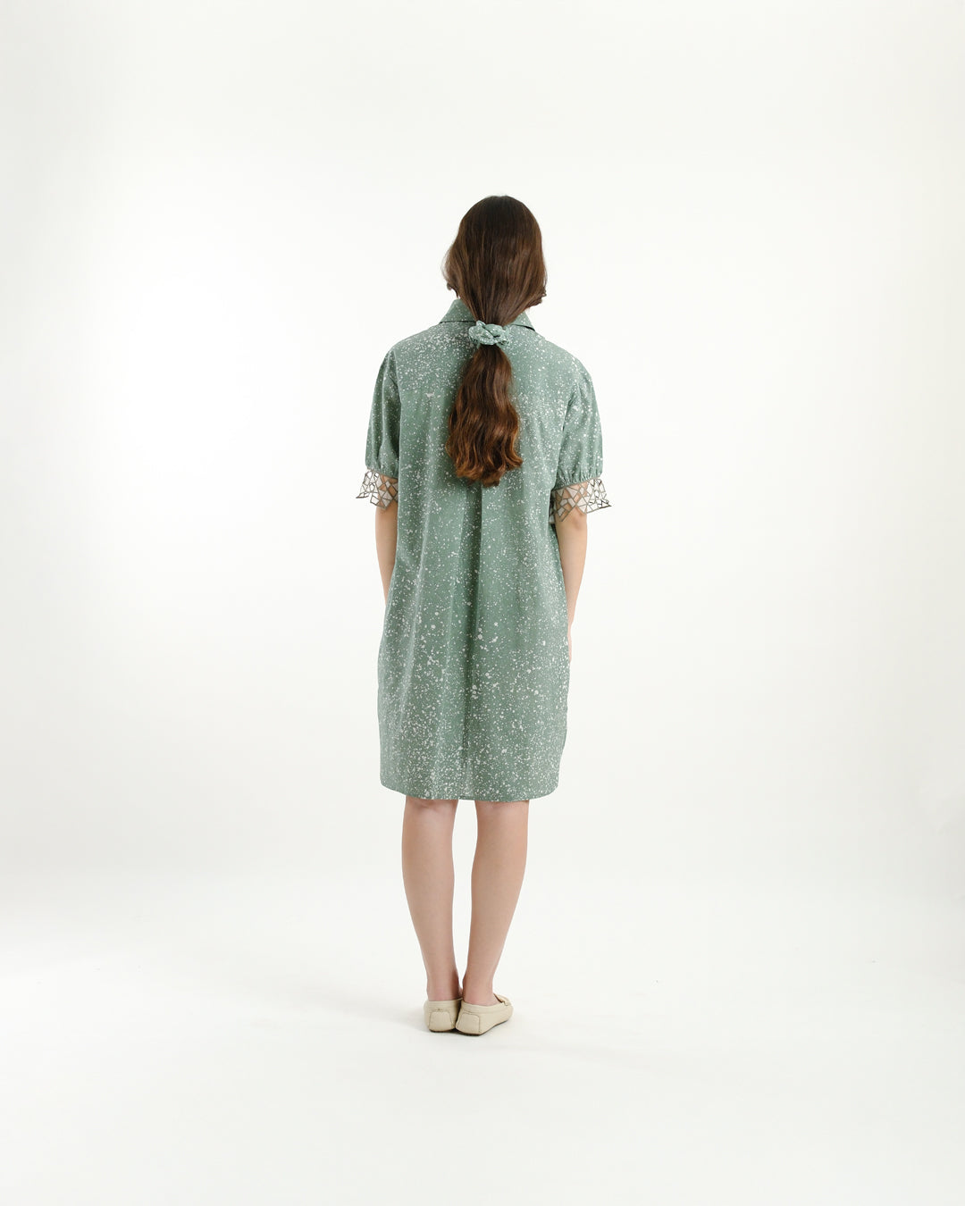 Cool Green Stipples Batik Shirt Dress