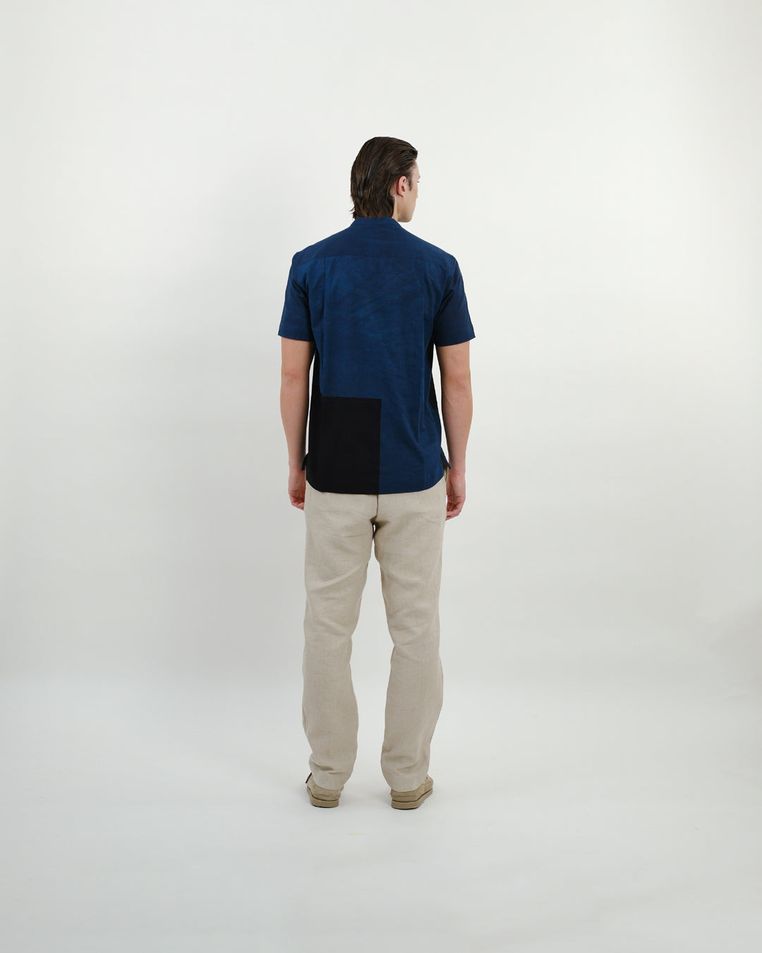 Indigo Colour Block Ajrakh Short Sleeve Shirt