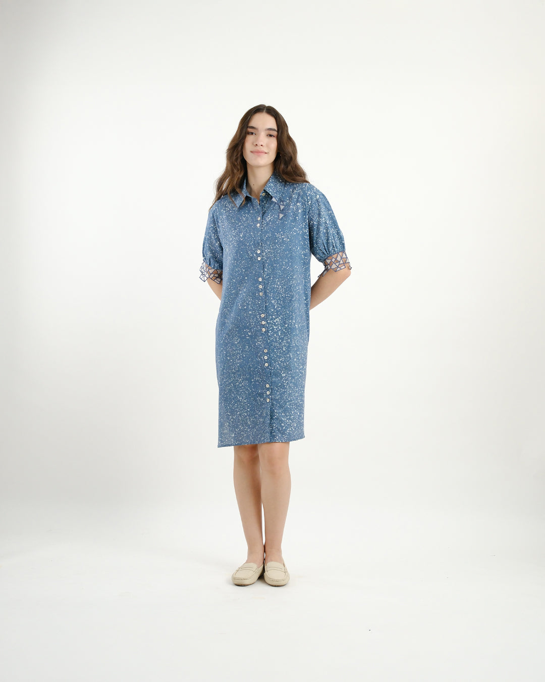 Cool Blue Stipples Batik Shirt Dress