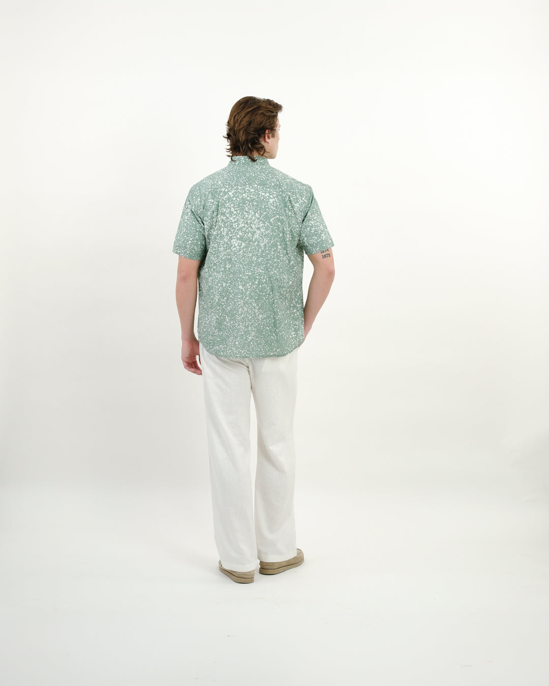 Cool Green Stipples Batik Short Sleeve Shirt