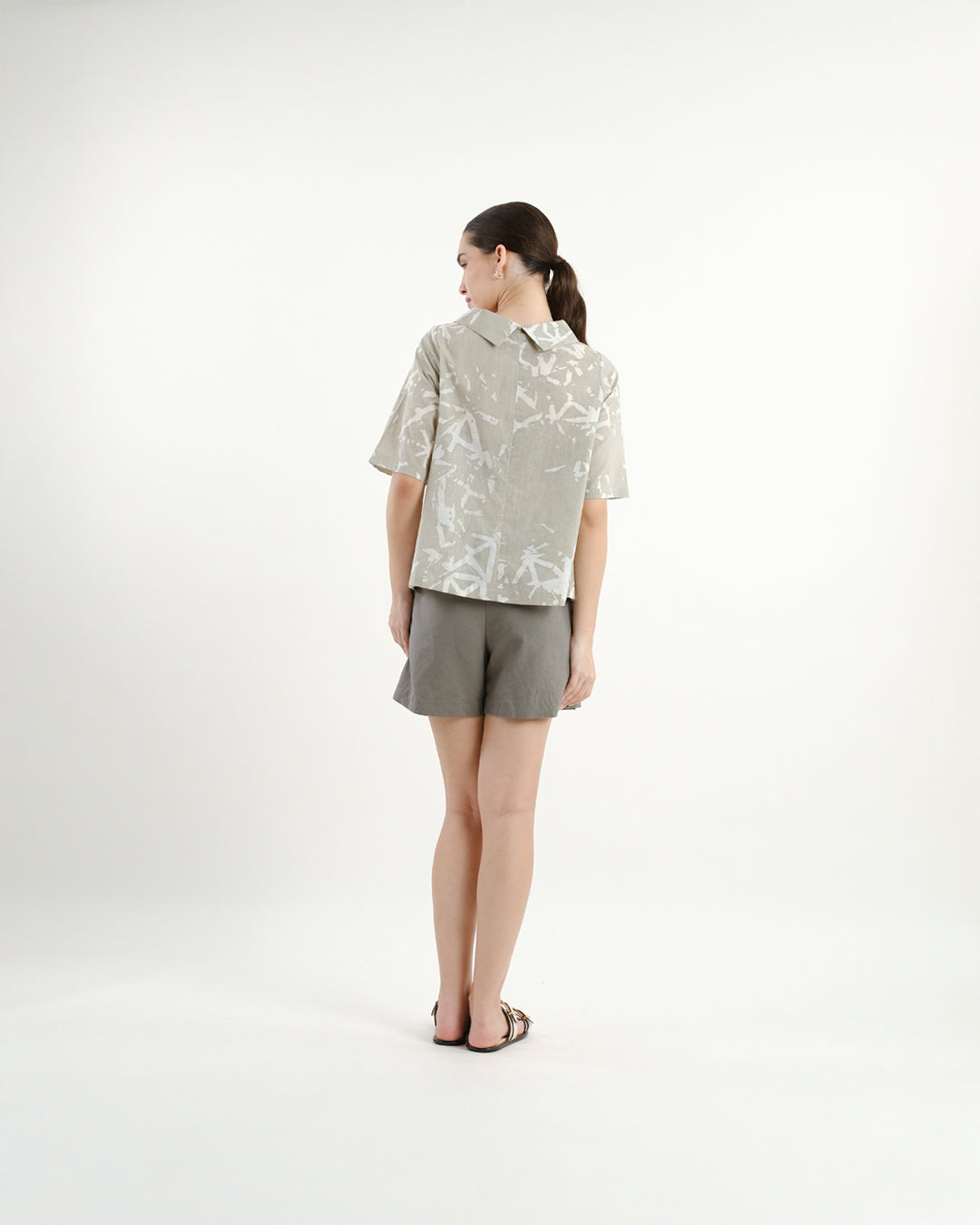 Broken Angles Beige Batik Turtleneck Top