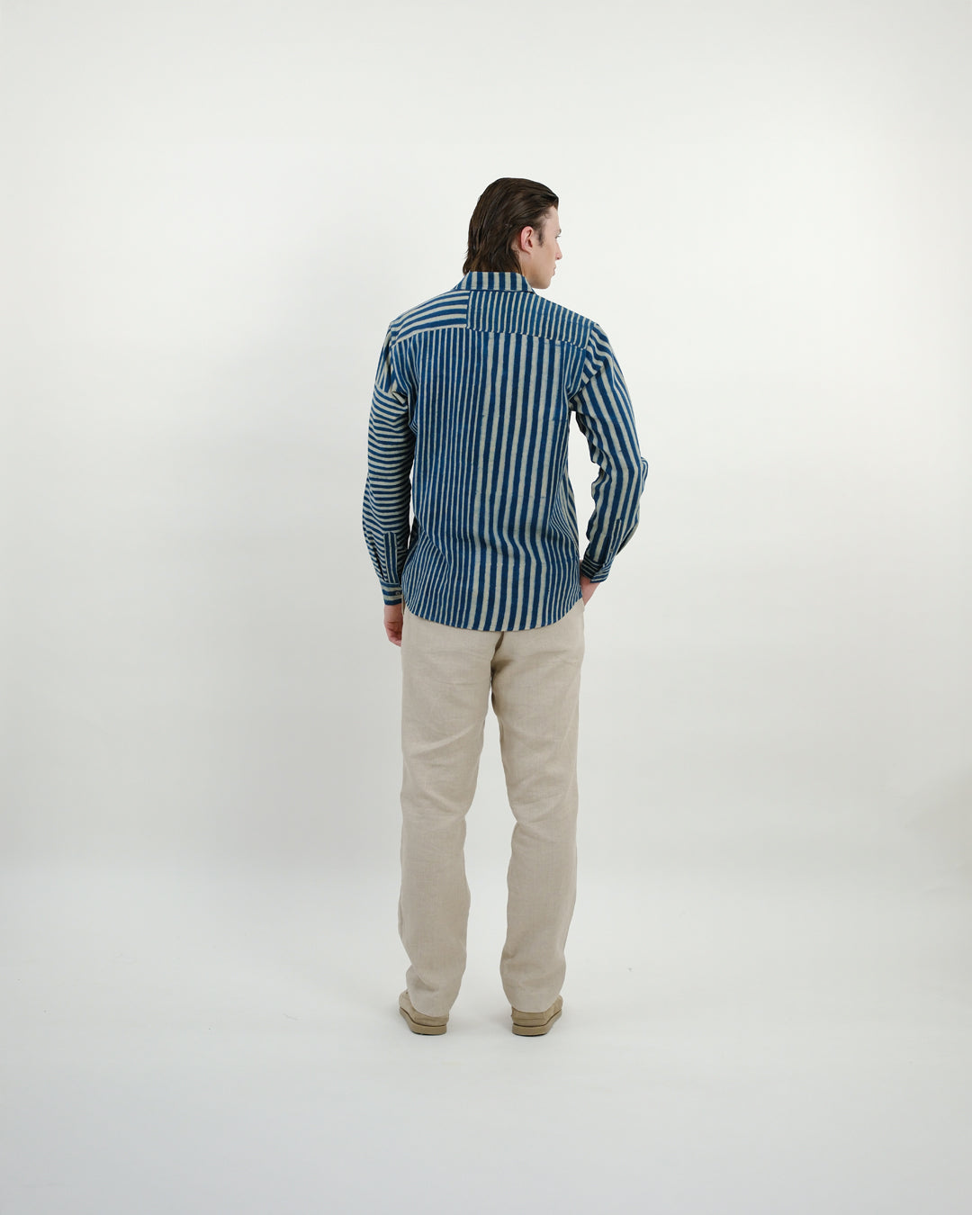 Indigo Striped Ajrakh Long Sleeve Shirt