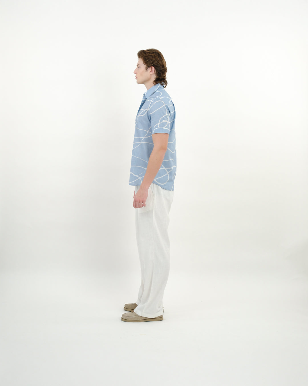 Sky Blue Looped Batik Short Sleeve Shirt