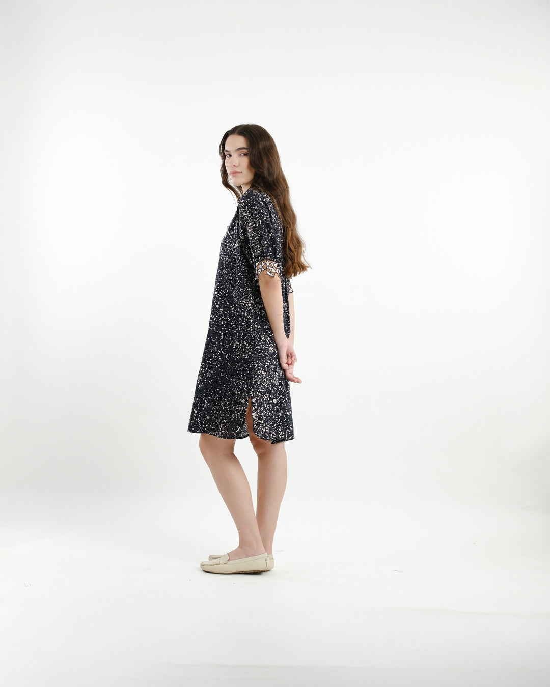 Black Stipples Batik Shirt Dress