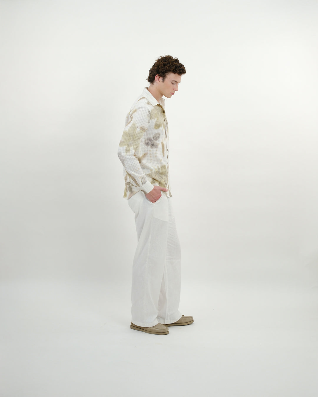 Botanical Print Hand Embroidered Long Sleeve Shirt