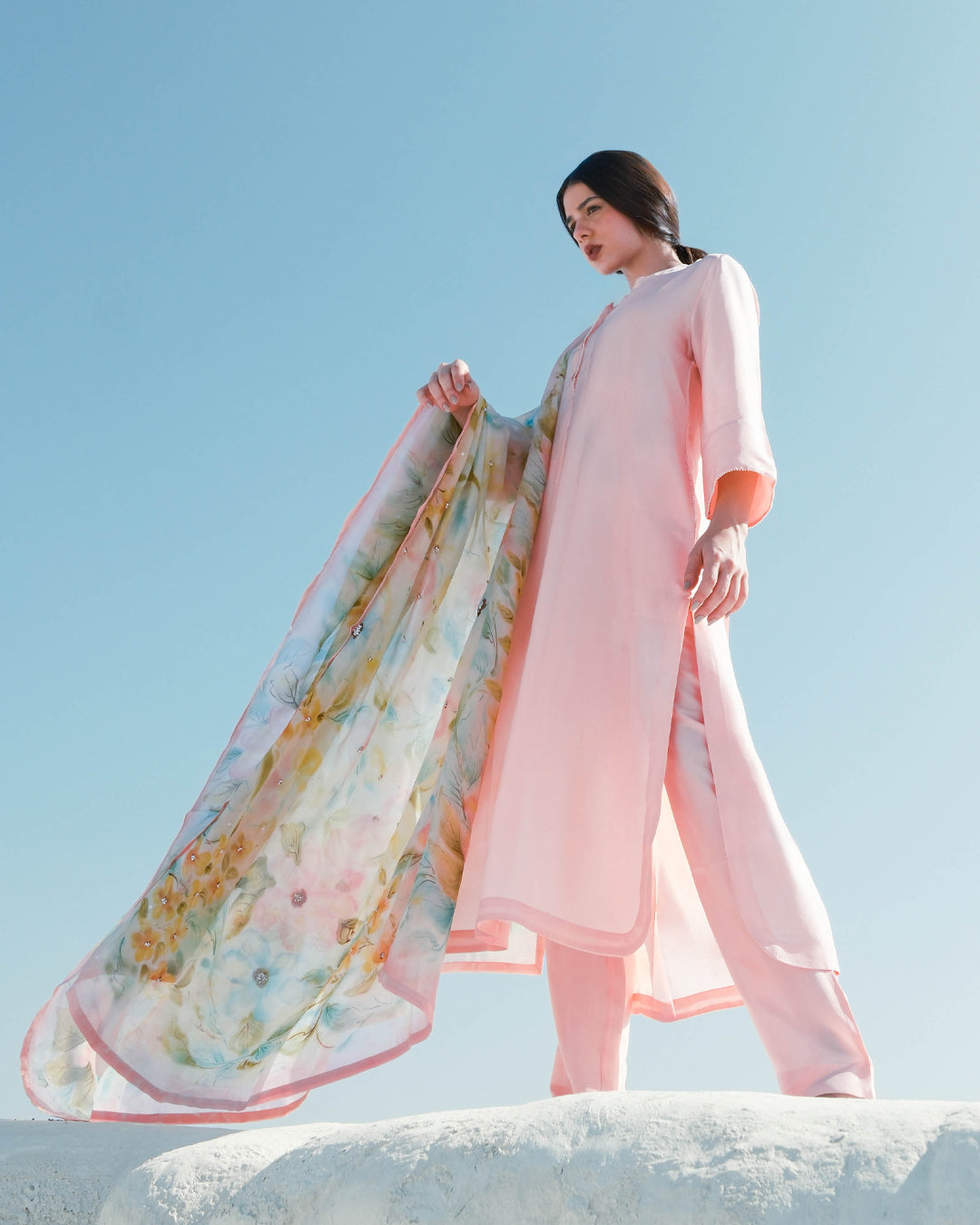 Pink Bead Gulpari Handpainted Kurta Set