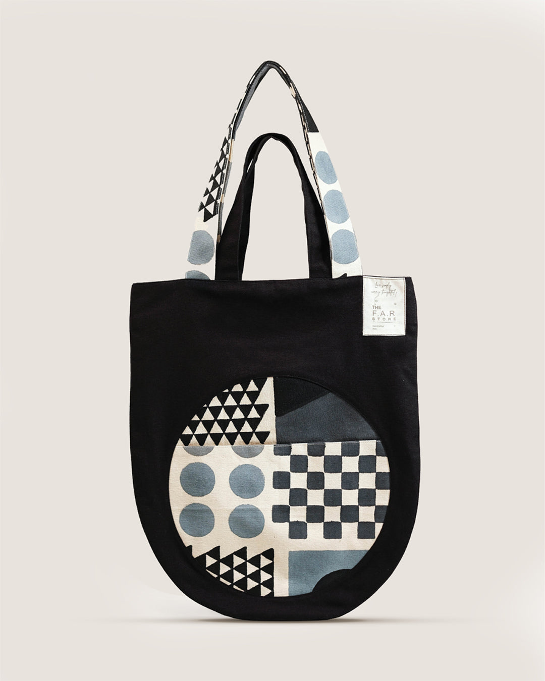 Round Pocket Zentangle Black Canvas Bag