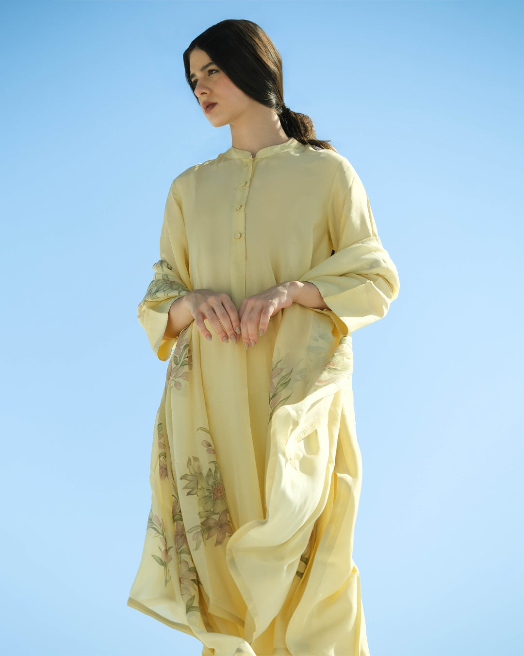 Lemon Yellow Bead Gulpari Handpainted Kurta Set