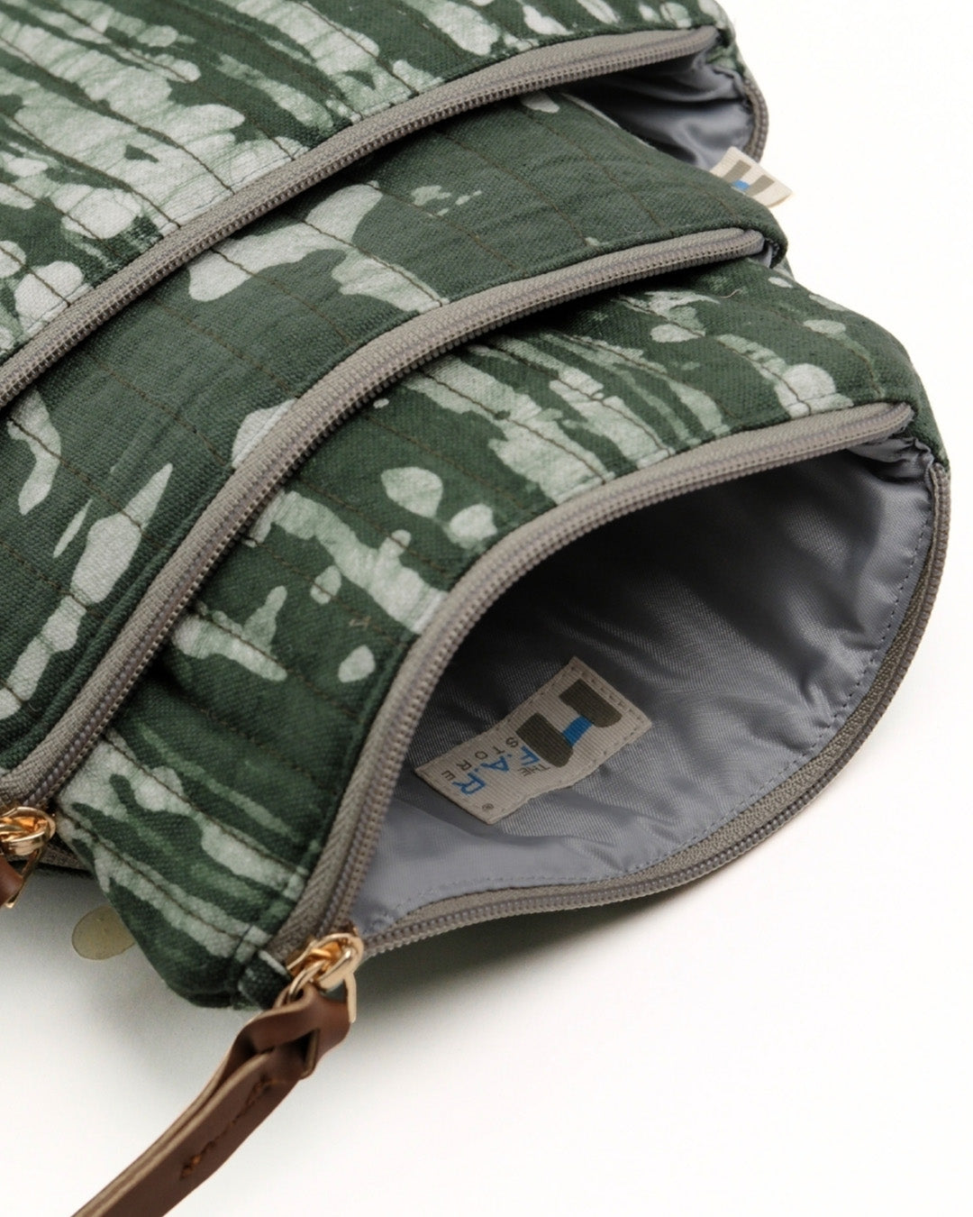 Set of 3 - Olive Stripes Toiletry Pouches