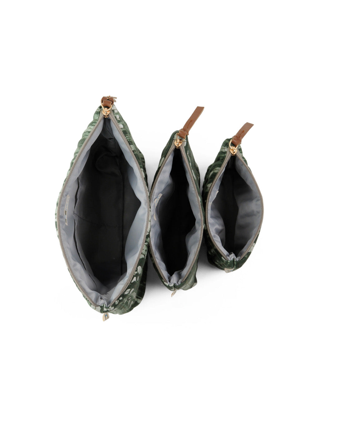 Set of 3 - Olive Stripes Toiletry Pouches
