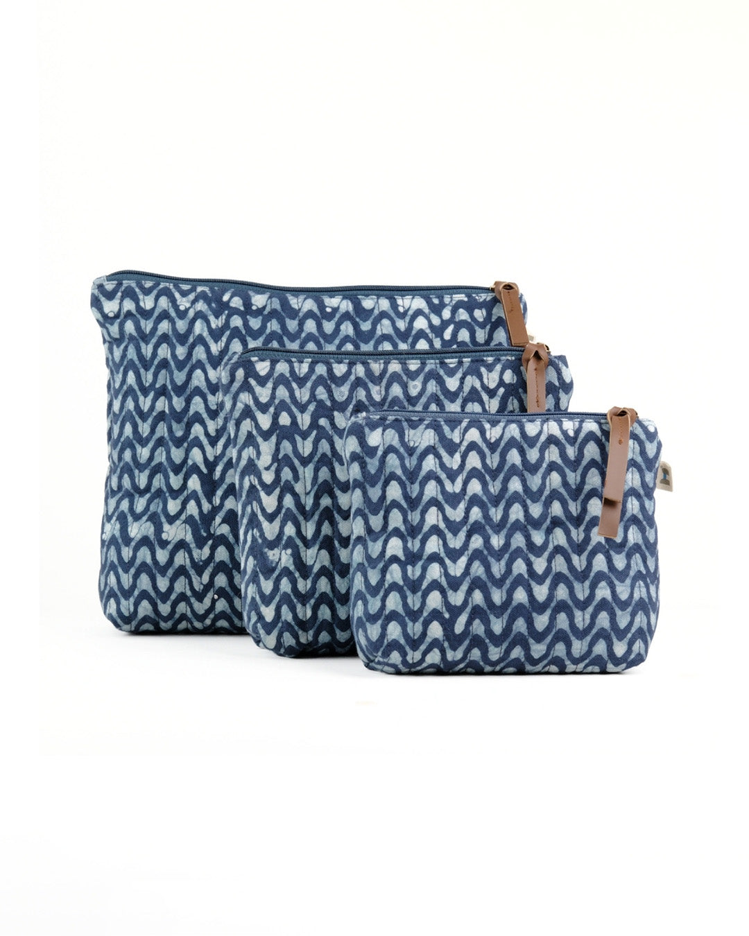 Set of 3 - Twilight Blue Waves Toiletry Pouches