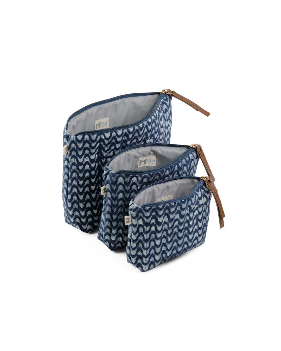Set of 3 - Twilight Blue Waves Toiletry Pouches