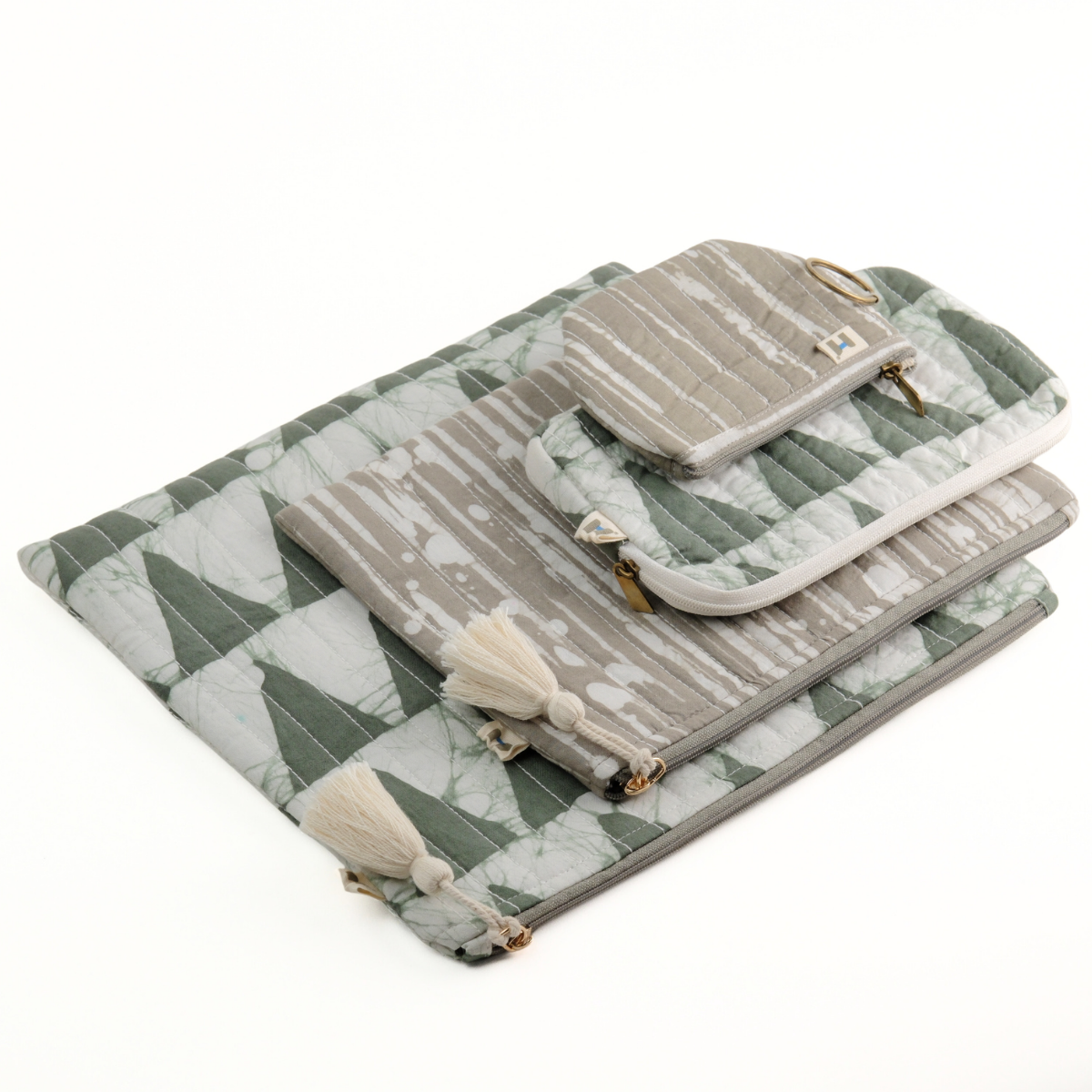 Toiletry Pouch - Geometric Green Grey (Set of 4)