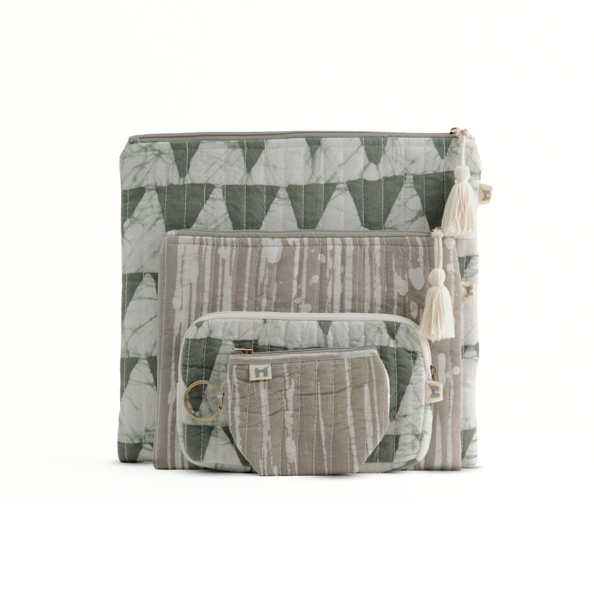 Flat Pouch - Geometric Green Grey <br> (Set of 4)