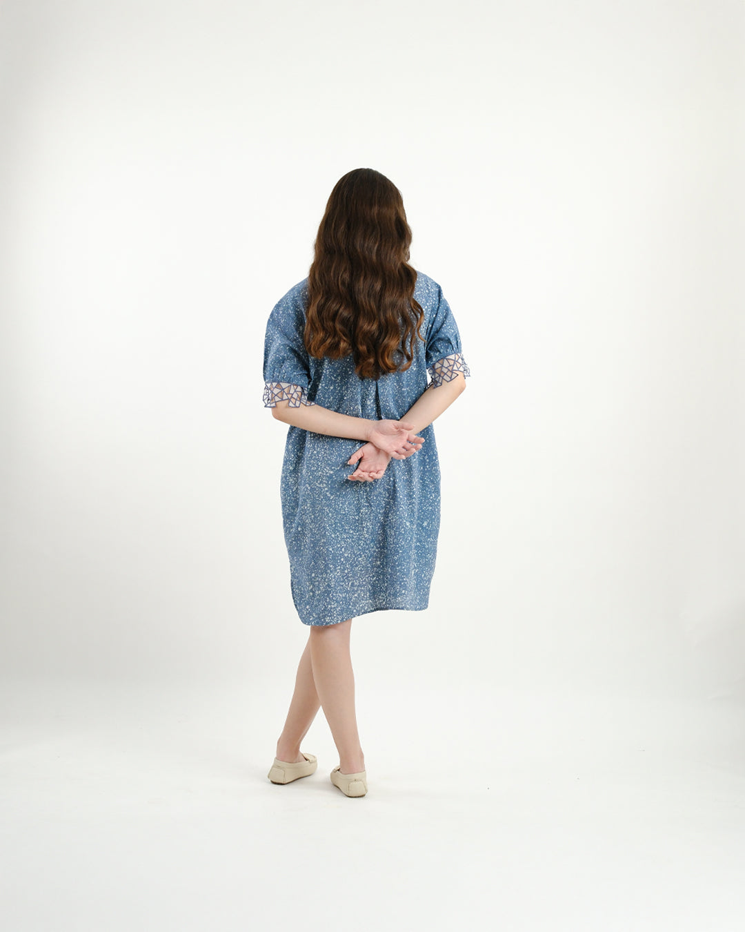 Cool Blue Stipples Batik Shirt Dress