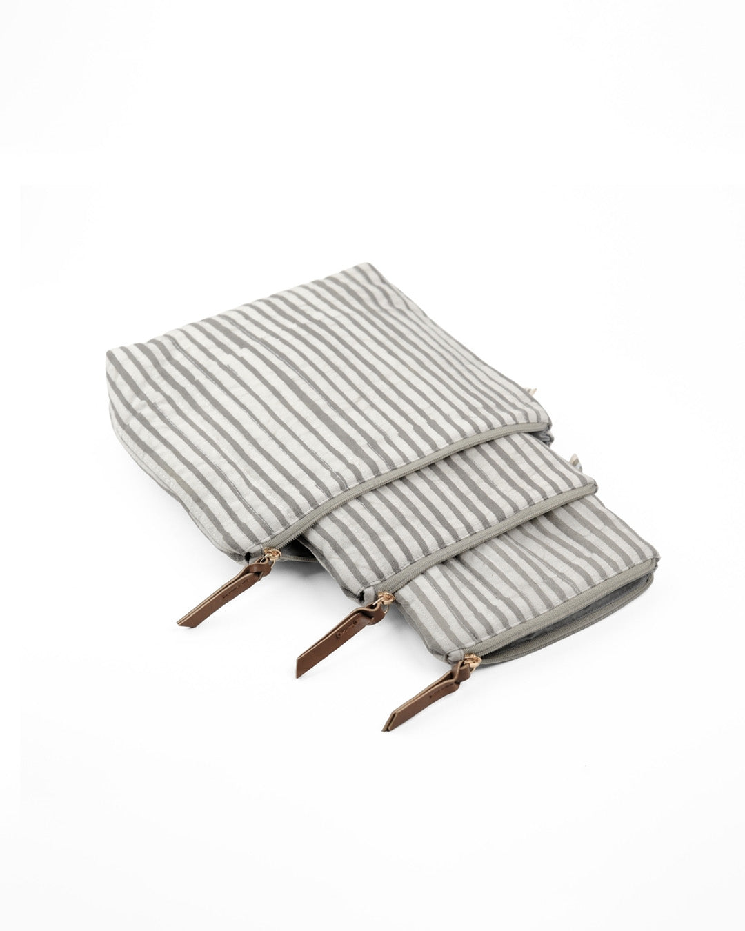 Set of 3 - Silver Shadow Stripes Toiletry Pouches