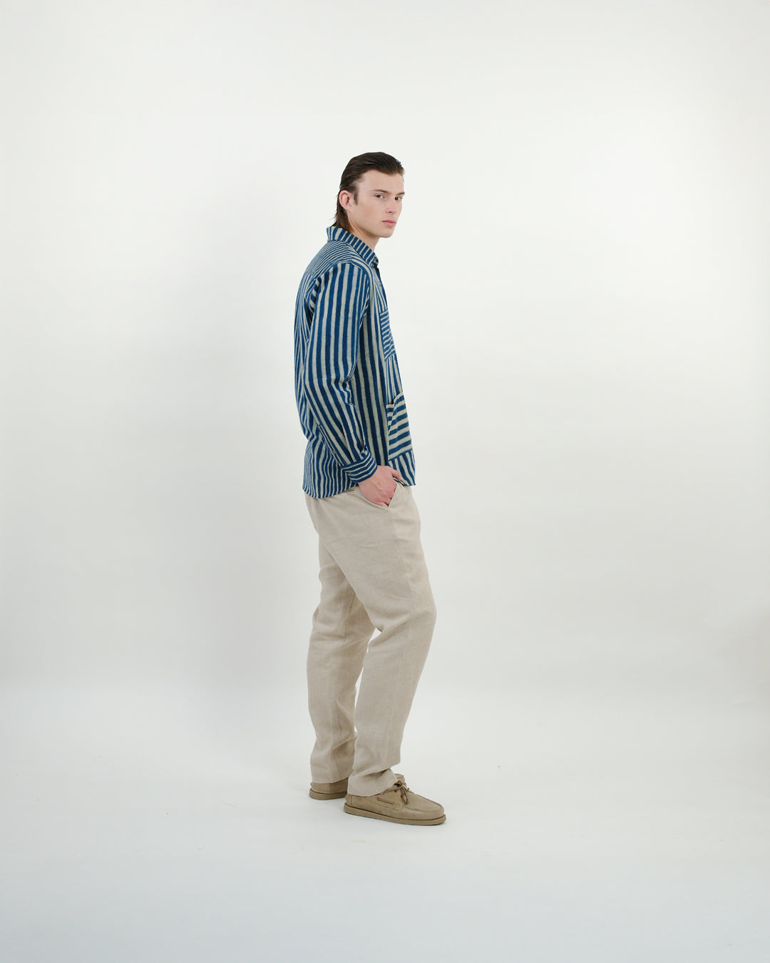 Indigo Striped Ajrakh Long Sleeve Shirt