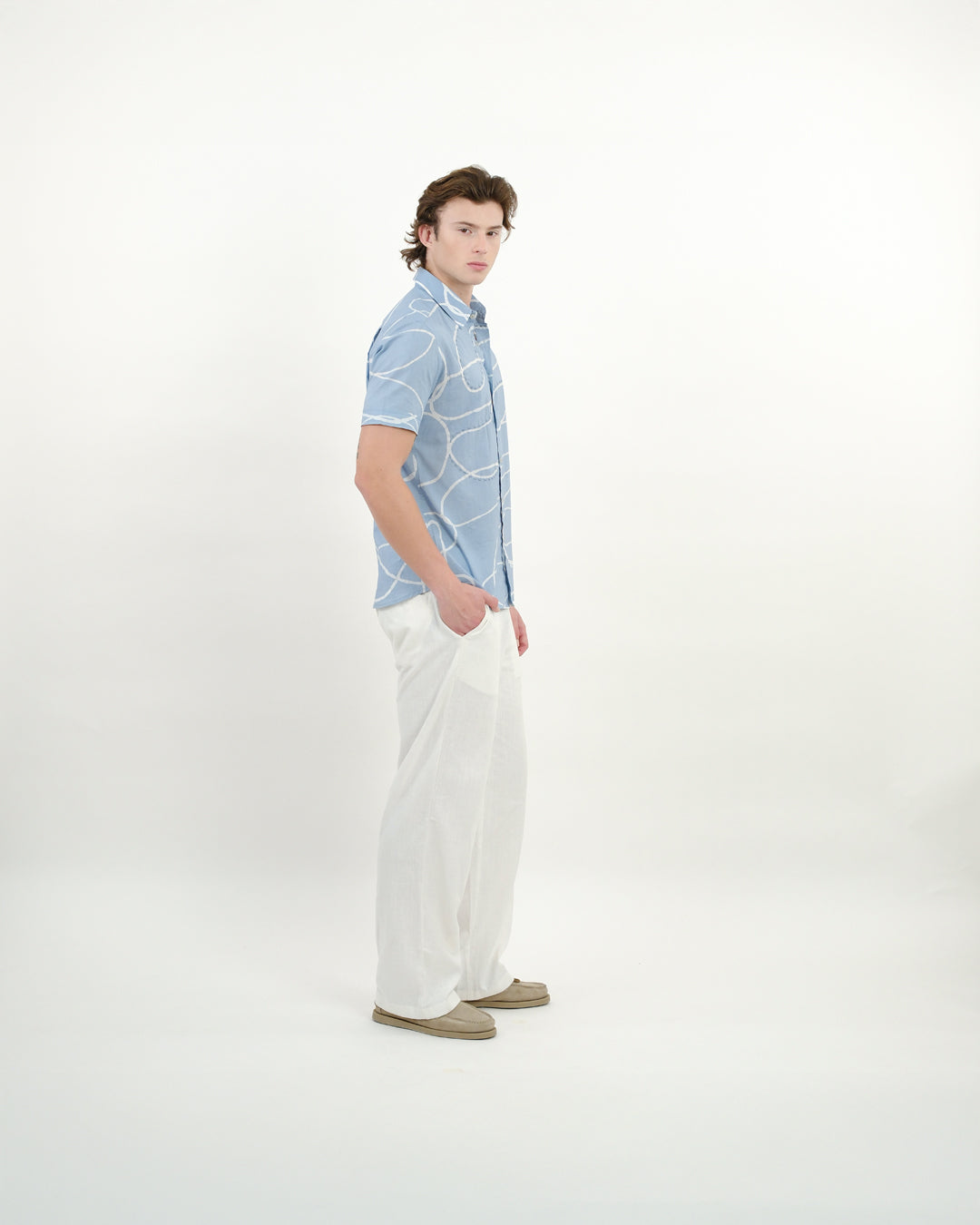 Sky Blue Looped Batik Short Sleeve Shirt