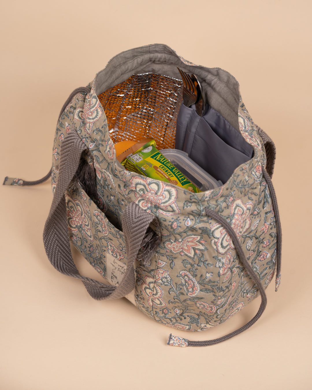 Grey Floral Semi Circle Lunch Bag