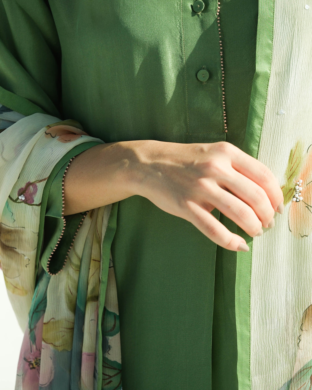 Sap Green Bead Gulpari Kurta & Pant Set