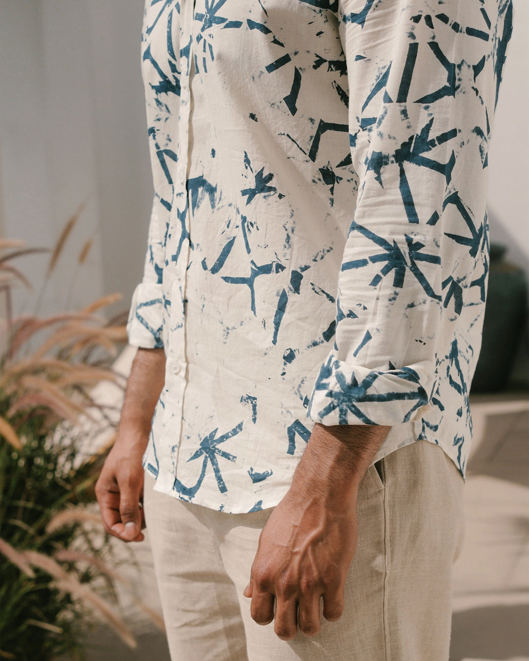 Broken Angle Block Print Long Sleeve Shirt